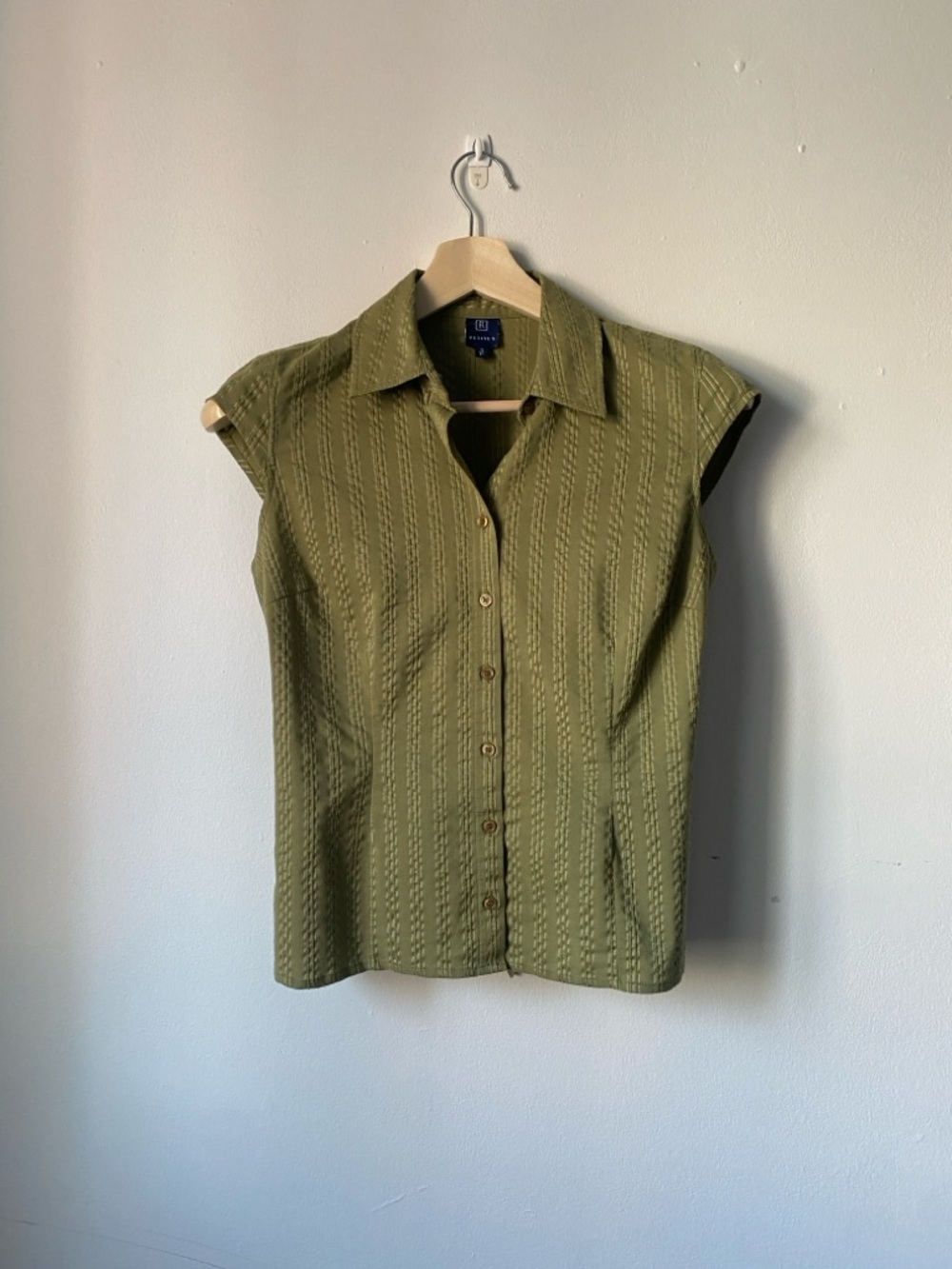 Classic Olive Button-Front Cap Sleeve Top